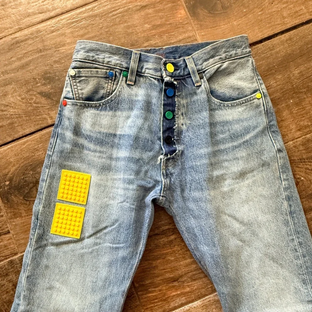 Levi's x LEGO Mens 501 '93 Straight Fit Denim Modified Jeans,Light Wash,  29x30
